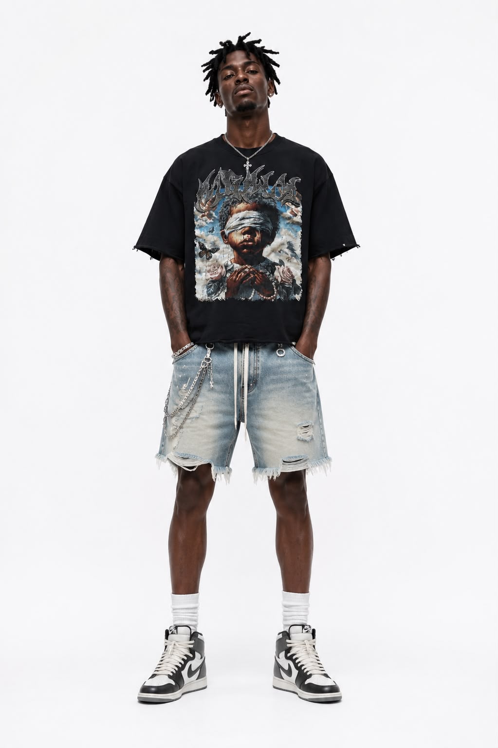 "Highly Existence" Cropped Over Size Heavy Weight Street Wear Tee W/RhineStone