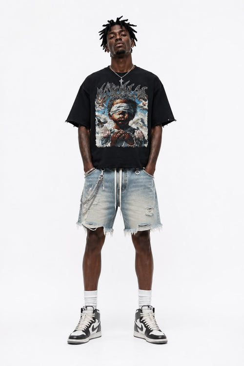 "Highly Existence" Cropped Over Size Heavy Weight Street Wear Tee W/RhineStone