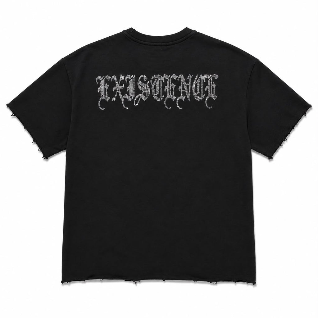 "Highly Existence" Cropped Over Size Heavy Weight Street Wear Tee W/RhineStone