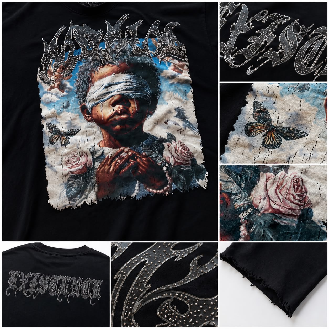 "Highly Existence" Cropped Over Size Heavy Weight Street Wear Tee W/RhineStone