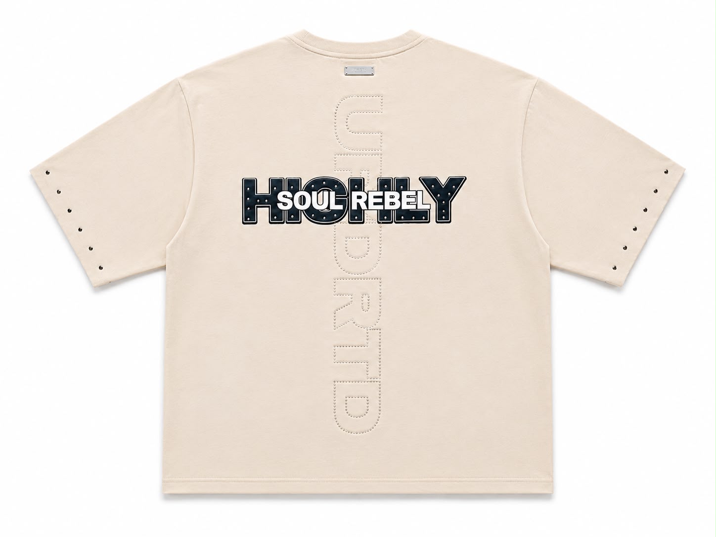 "Soul Rebel" Cropped Over Size Heavy Weight Street Wear Tee W/ Rhinestone & Stud